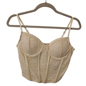 Cream Forever 21 Women's Floral Lace Corset Crop Top